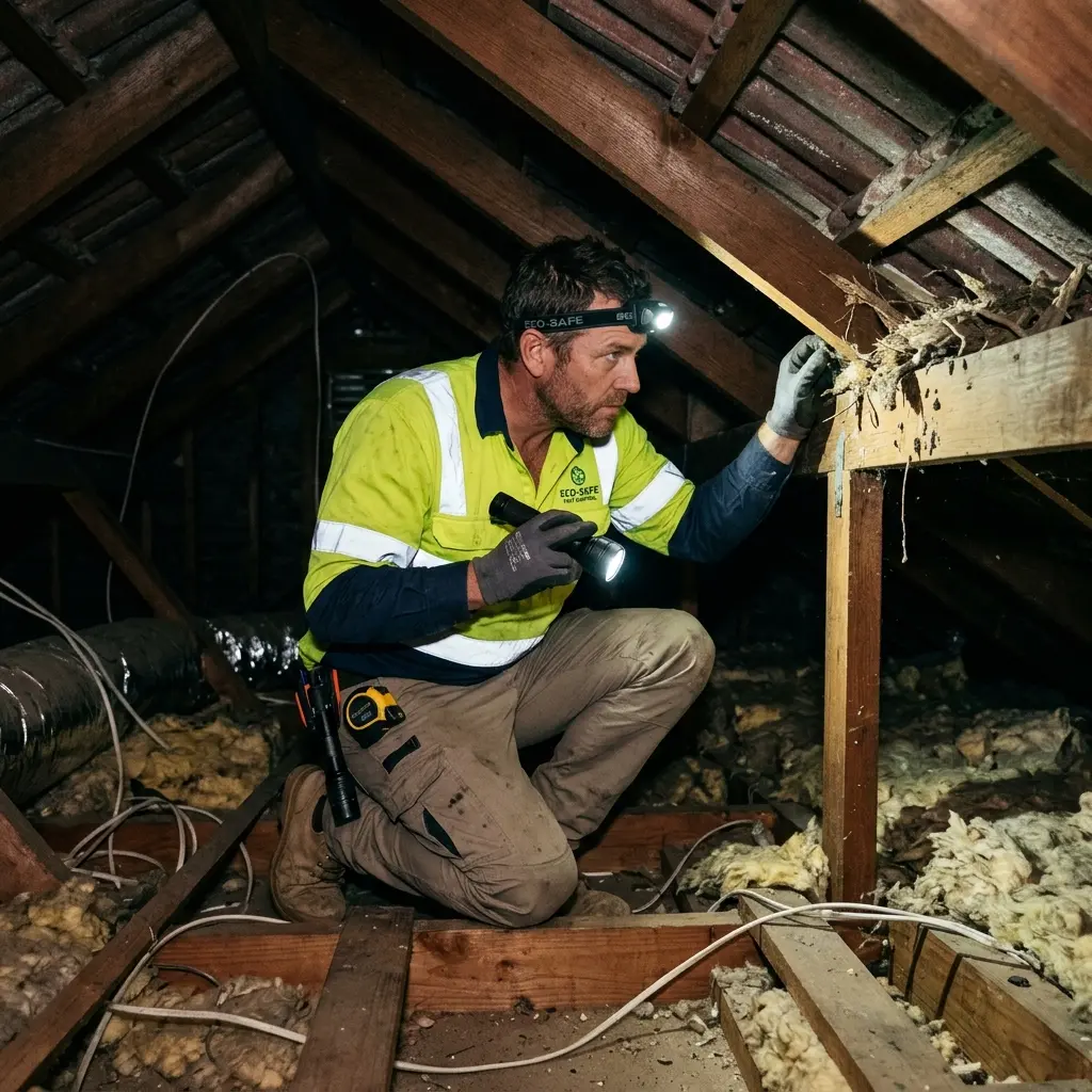 Technician inspecting a Bonnie Brook subfloor void for a deceased cat